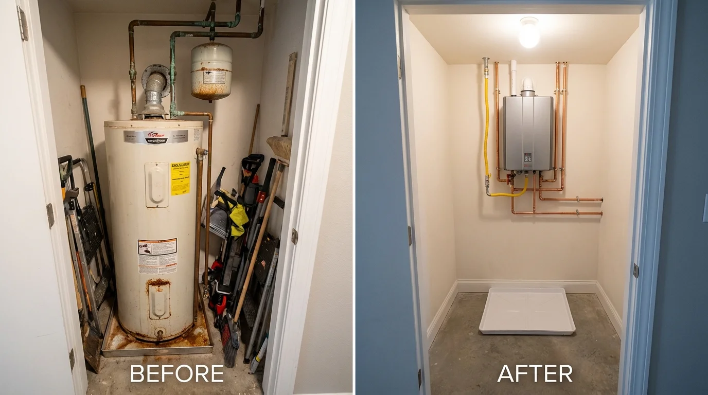 Tank water heater versus wall-mounted tankless unit comparison for Lathrop, CA homeowners