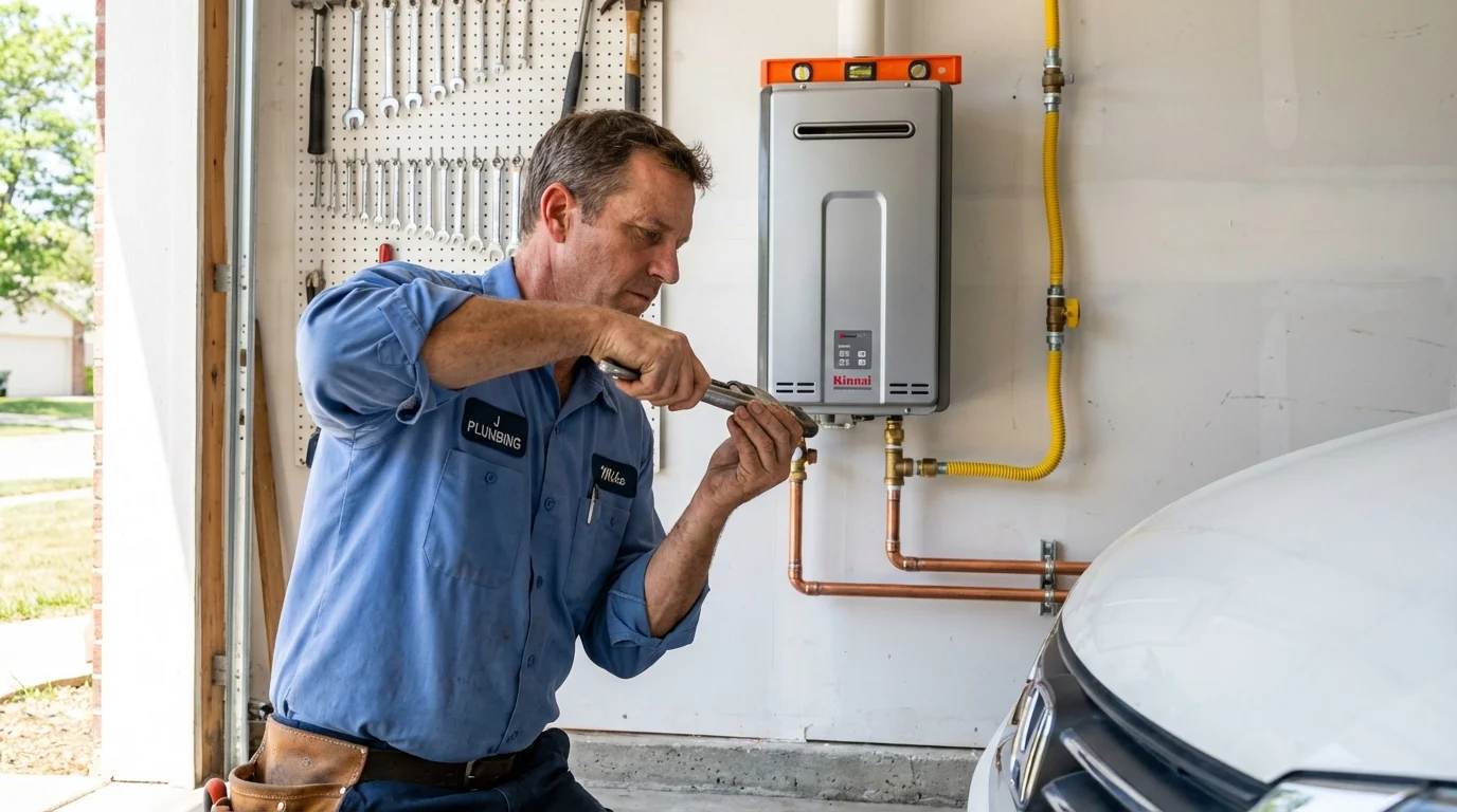 Tankless water heater installation by a Johns Plumbing LLC plumber in Lathrop
