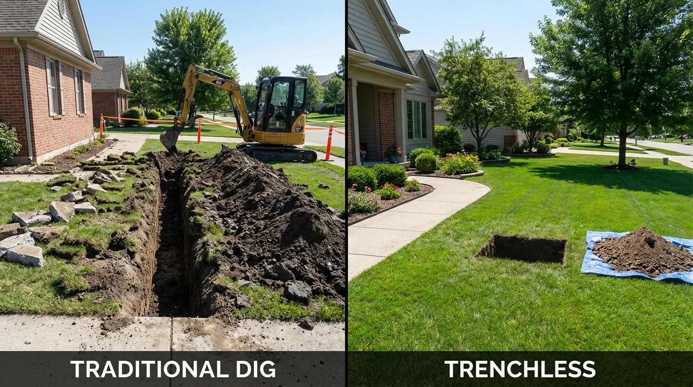 Trenchless sewer repair with minimal yard damage versus traditional excavation in Lathrop, CA